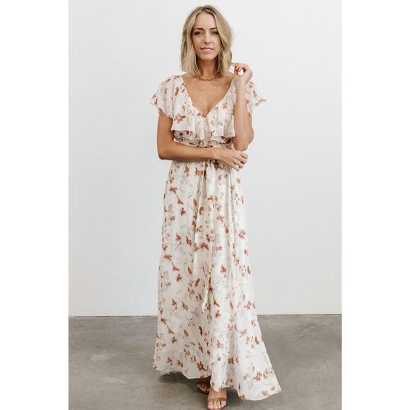 Baltic Born Dresses & Skirts - Baltic Born Katya Ruffle Maxi Dress L Rust Floral Print V Neck Flutter Sleeve